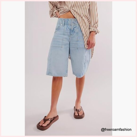 Denim Barrel Shorts Low Rise Baggy Bermuda Casual Summer Pant - Picture 4 of 6